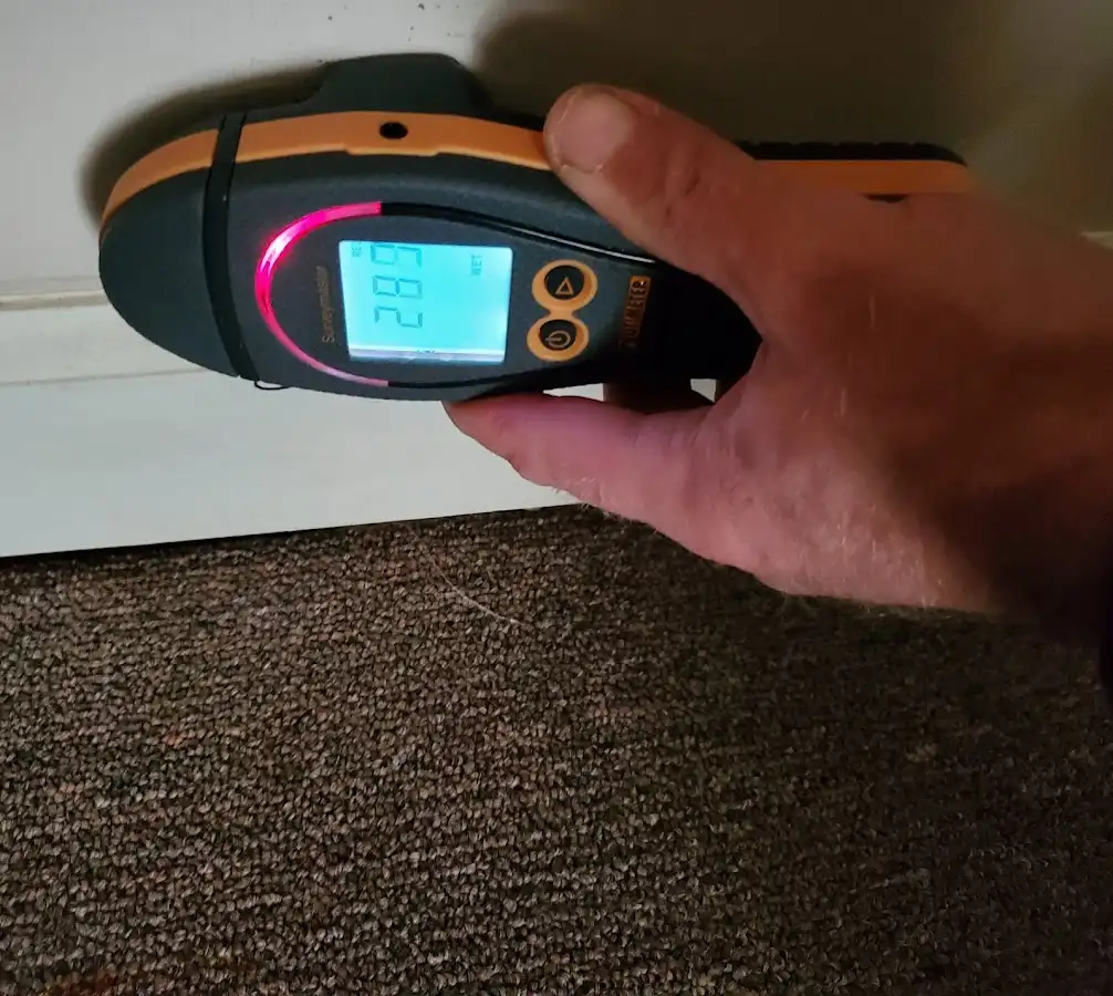 Moisture detection at baseboard during Storm Damage Restoration in Sunnyvale